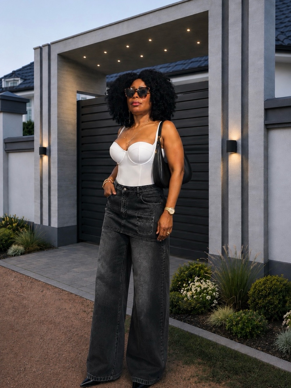 High-Rise Black Washed Wide-Leg Jeans for Women